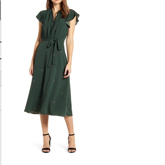 Emerald Green and Heart Print Midi Dress - Picture 1 of 8